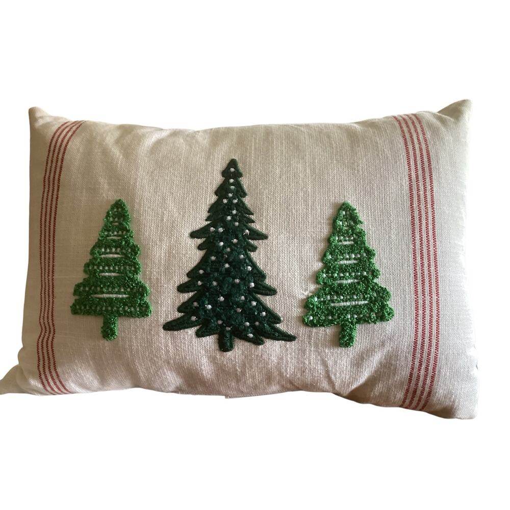 Needlework Christmas Trees Holiday Pillow Pillow 18" X 12"